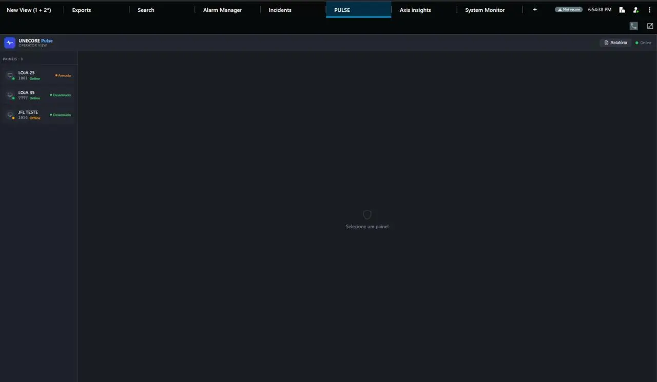 Lista de painéis e status